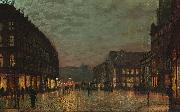 Boar Lane, Leeds, by lamplight. Signed and dated 'Atkinson Grimshaw 1881+' (lower right) signed and inscribed with title on reverse, John Atkinson Grimshaw